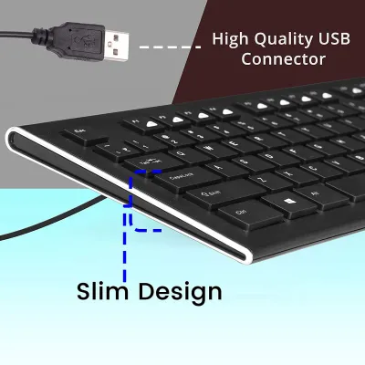 Zebronics Zeb-DLK01 Slim Multimedia Keyboard With Rupee Key And USB Input Black