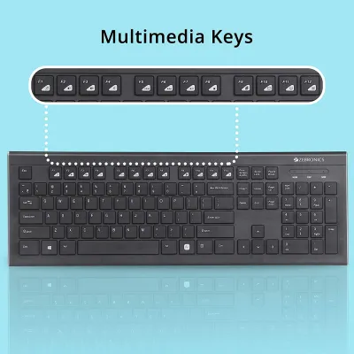 Zebronics Zeb-DLK01 Slim Multimedia Keyboard With Rupee Key And USB Input Black