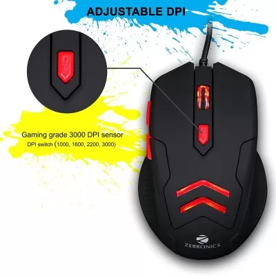 Zebronics Zeb Feather Premium USB Gaming Wired Mouse With 6 Buttons Upto 3200 DPI and Anti Slip Mouse Pad
